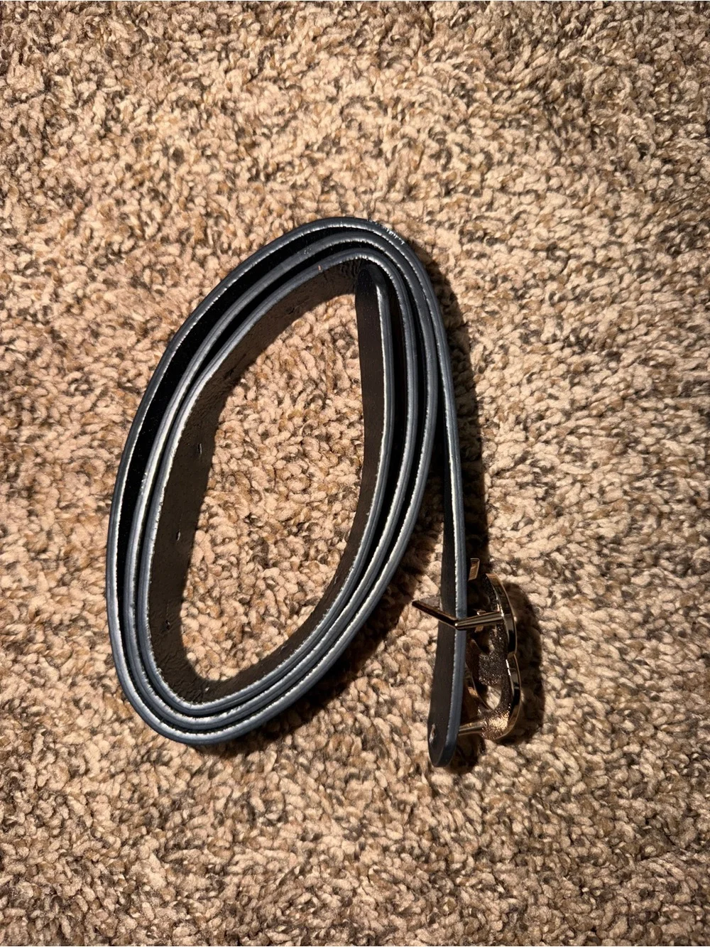 Black Faux Leather Belt with Gold Double C Buckle